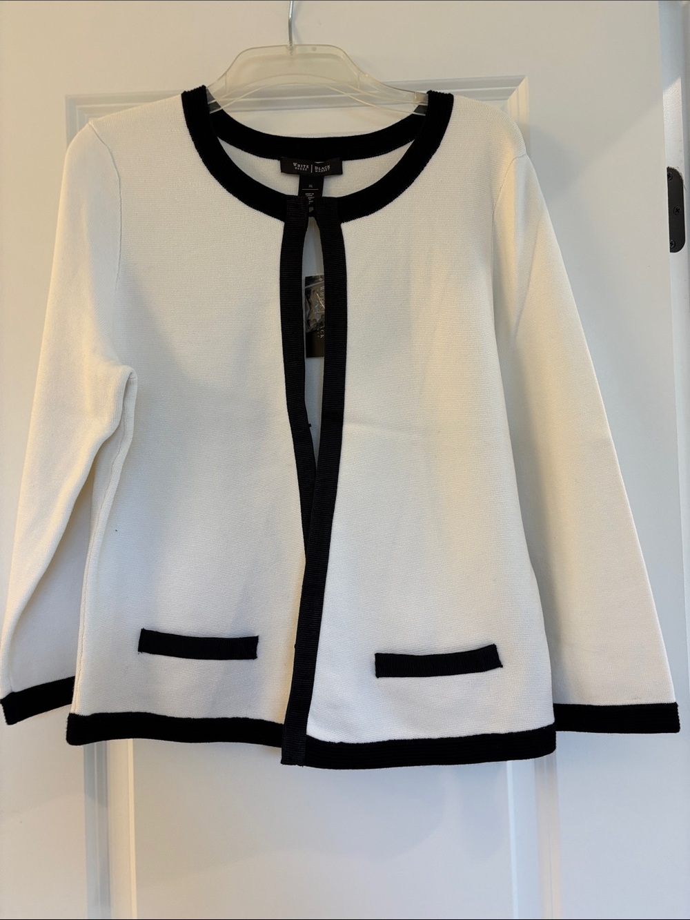 White House Black Market Contrast Cardigan black and white